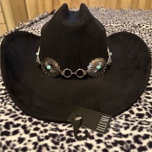 Western faux Suede cowboy hat with Turquoise Conchos